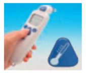 Thumb pressing temperature measurement button