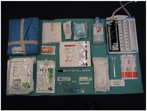 Equipment laid out on the trolley